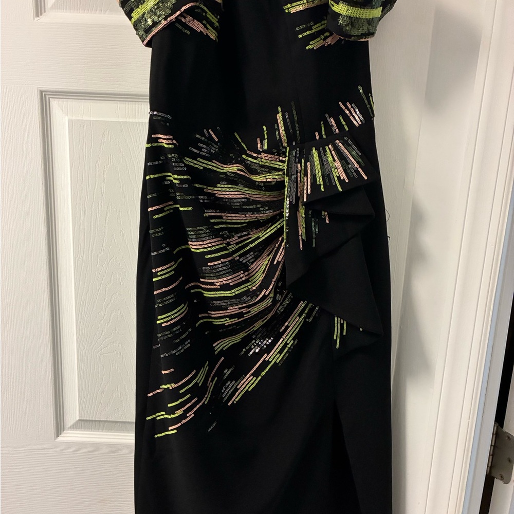Dress the Population Black and Green off the Shoulder Dress